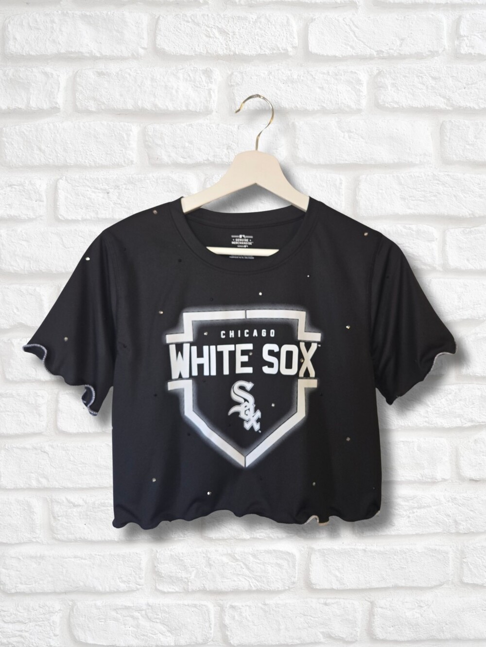 Chicago White Sox Ruffle Crop Top W/Rhinestones